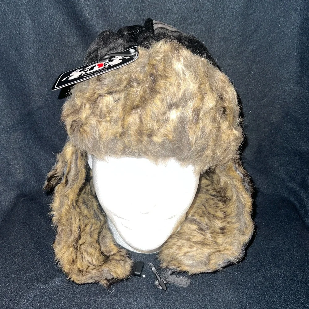 NWT Gray & Black Trooper Plaid Bomber faux fur Aviator Hat one size unisex